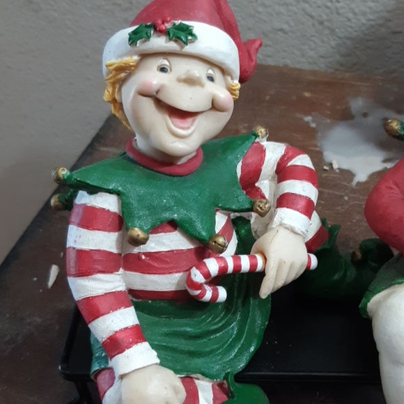 Elves Happy Christmas Santa Shelf sitters ceramic set Old w bench - Picture 2 of 6